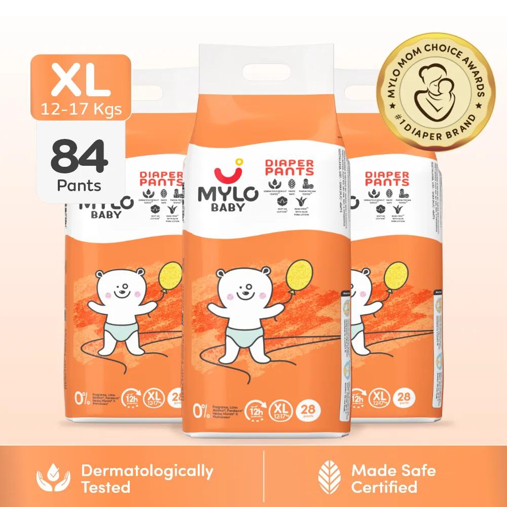 Baby Diaper Pants Extra Large (XL) Size 12-17 kgs (84 count) Leak Proof | Lightweight | Rash Free | 12 Hours Protection | ADL Technology (Pack of 3)