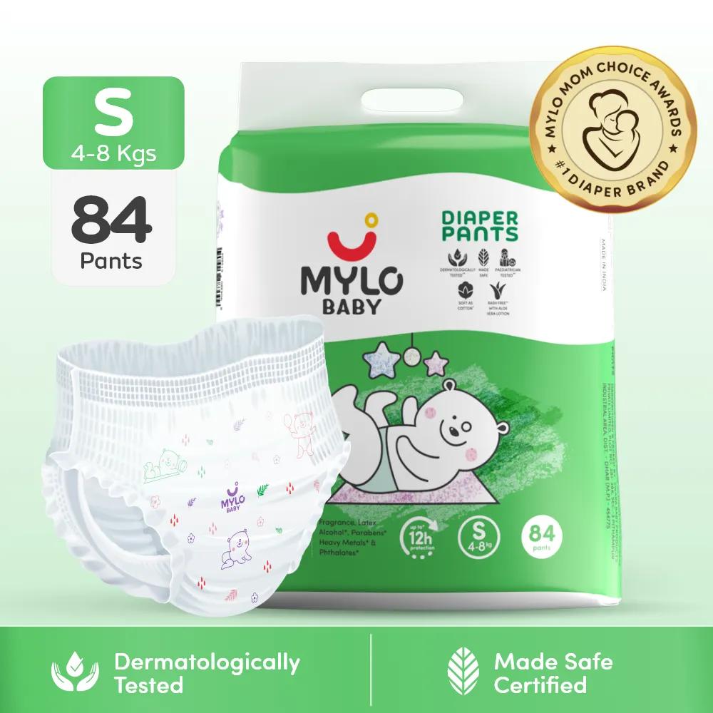 Mylo Baby Diaper Pants Small (S) Size, 4-8 kgs with ADL Technology - 84 Count - 12 Hours Protection