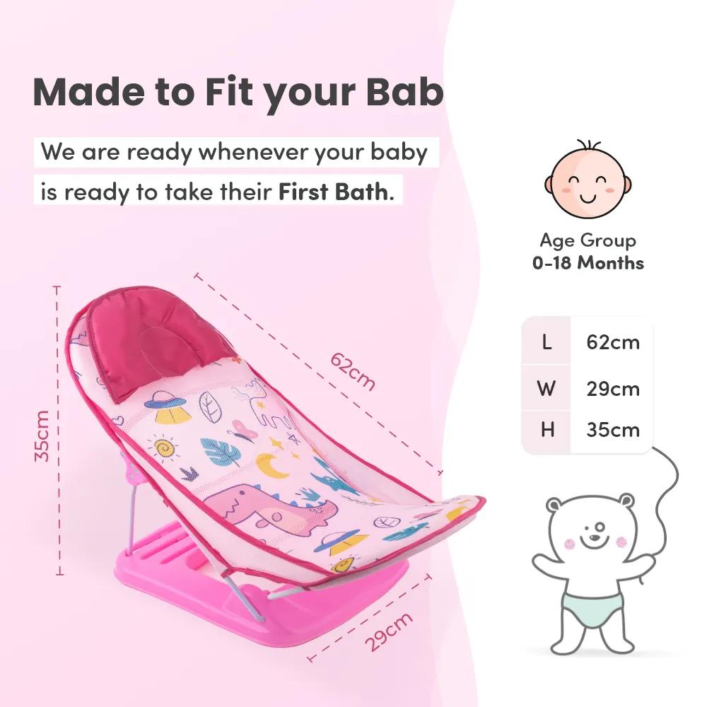 Bath Seat | Baby Bath Chair with 3 Adjustable Positions | Cushioned Headrest & Footrest | Easy to Fold with Washable Soft Mesh | 0-18 Months - Pink Unicorn