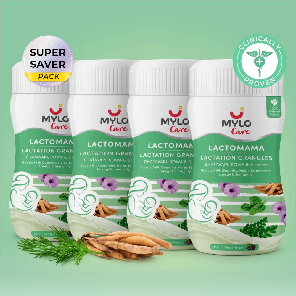 Mylo LactoMama | With Shatavari, Sowa & 5 herbs | Natural Supplement for Boosting Breast Milk Production | 100% Safe Ingredients | 300g | Pack of 4