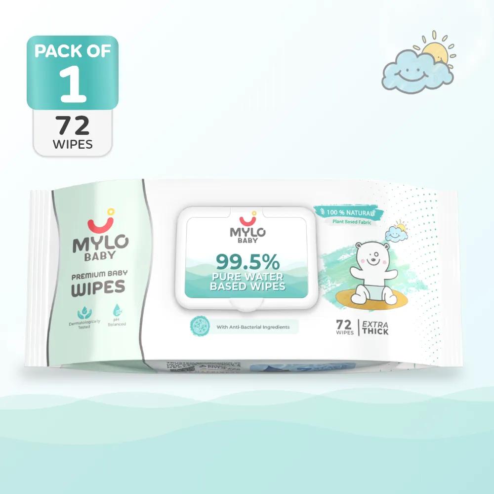 Mylo Baby 99.5% Ultra Pure Water- Based Premium Wipes with 100% Extra Thick Cotton Fabric