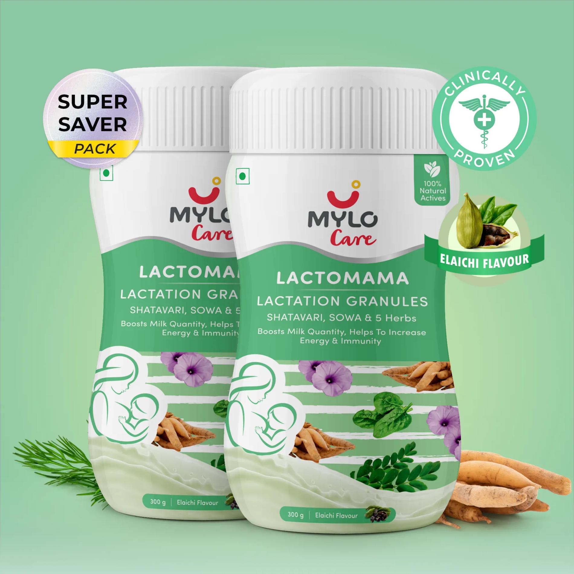 Mylo LactoMama | With Shatavari, Sowa & 5 herbs | Natural Supplement for Boosting Breast Milk Production | 100% Safe Ingredients | 300g | Pack of 2