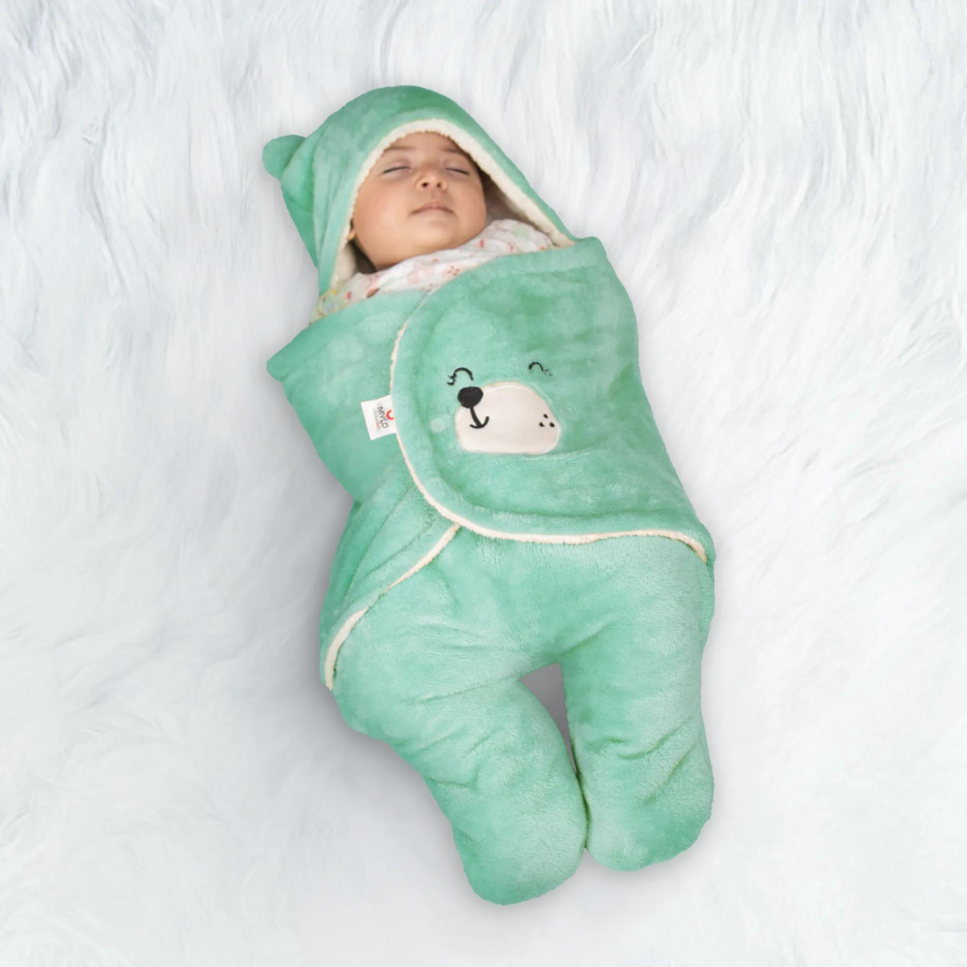 Baby Wrapper for New Born | Baby Swaddling Wrapper | 4-in-1 All Season AC Blanket cum Sleeping Bag for Baby 0-6 Months - Mint Green