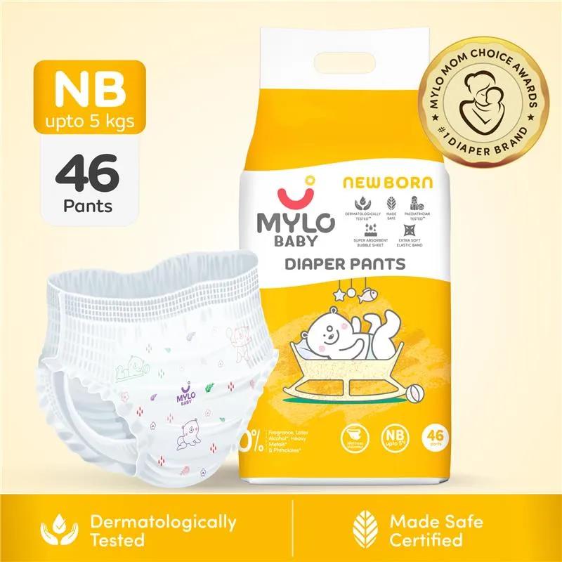 Mylo Baby New Born Diaper Pants | Up to 5Kgs | with Wetness Indicator | 46 Count 