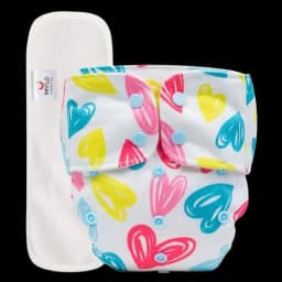 Adjustable Washable & Reusable Cloth Diaper With Absorbent Insert Pad (3M-3Y) | Oeko-Tex Certified | Prevents Rashes - Heart Doodle - Pack of 1