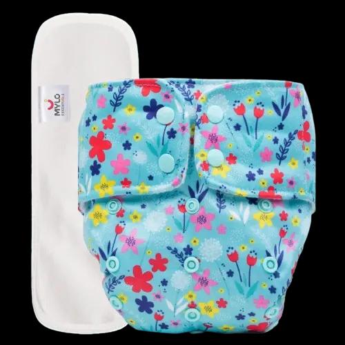 Adjustable Washable & Reusable Cloth Diaper With Dry Feel, Absorbent Insert Pad (3M-3Y) Prevents Rashes - Floral Spring - Pack of 1