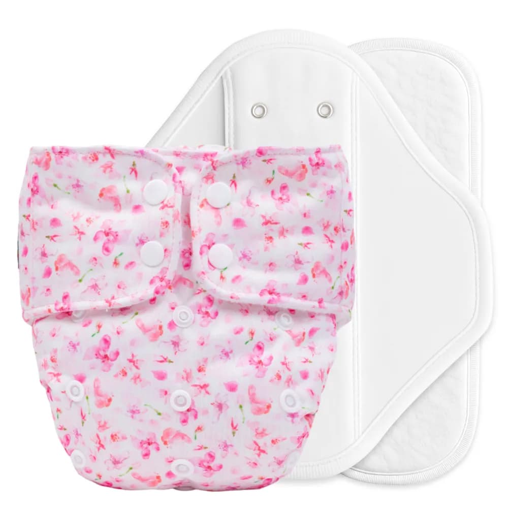 Adjustable & Reusable Cloth Diaper with Leaksafe & Ultra Absorb Pad (3M-3Y)- Cherry Blossom - Pack of 1