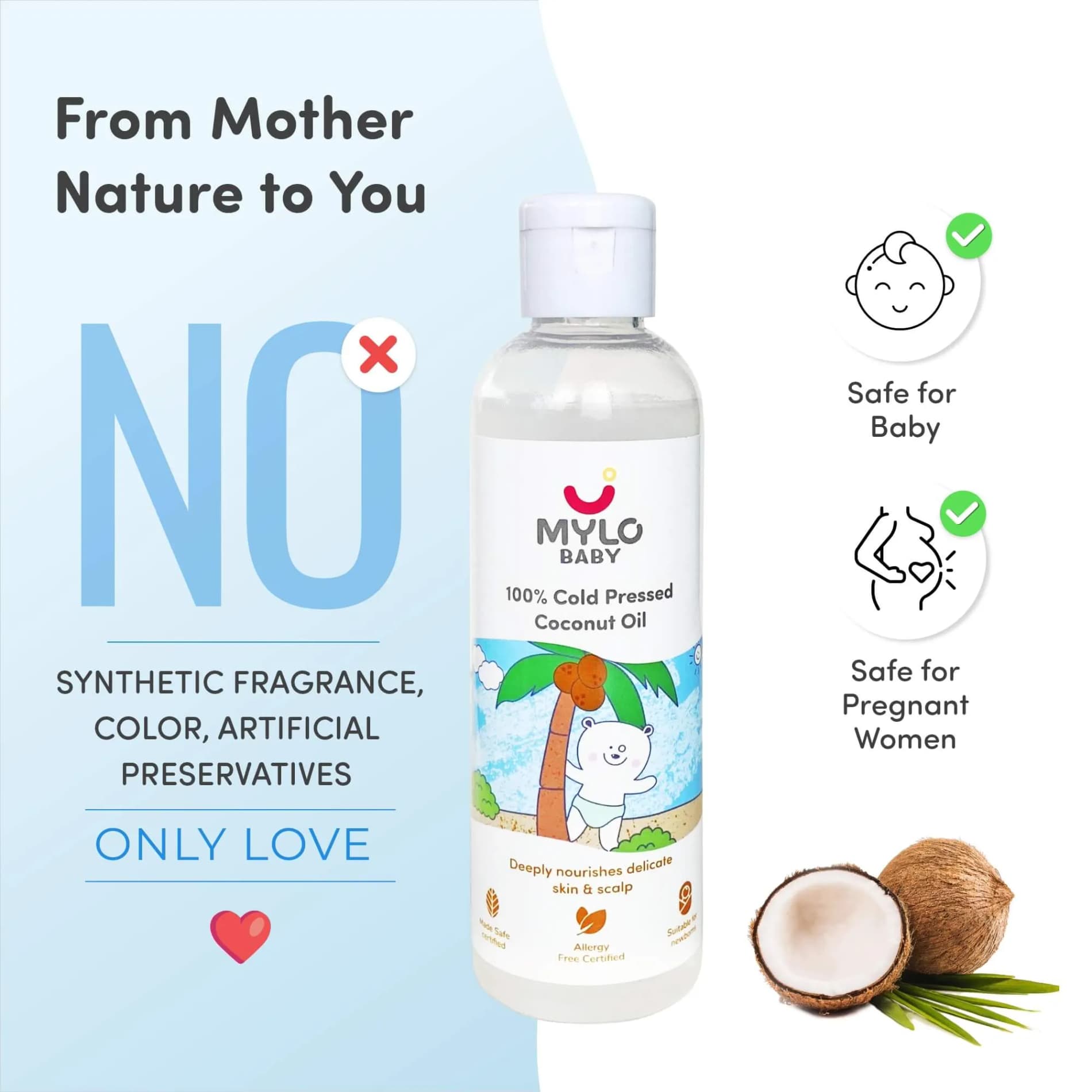 Mylo Baby 100% Cold Pressed Coconut Oil | 200 ml