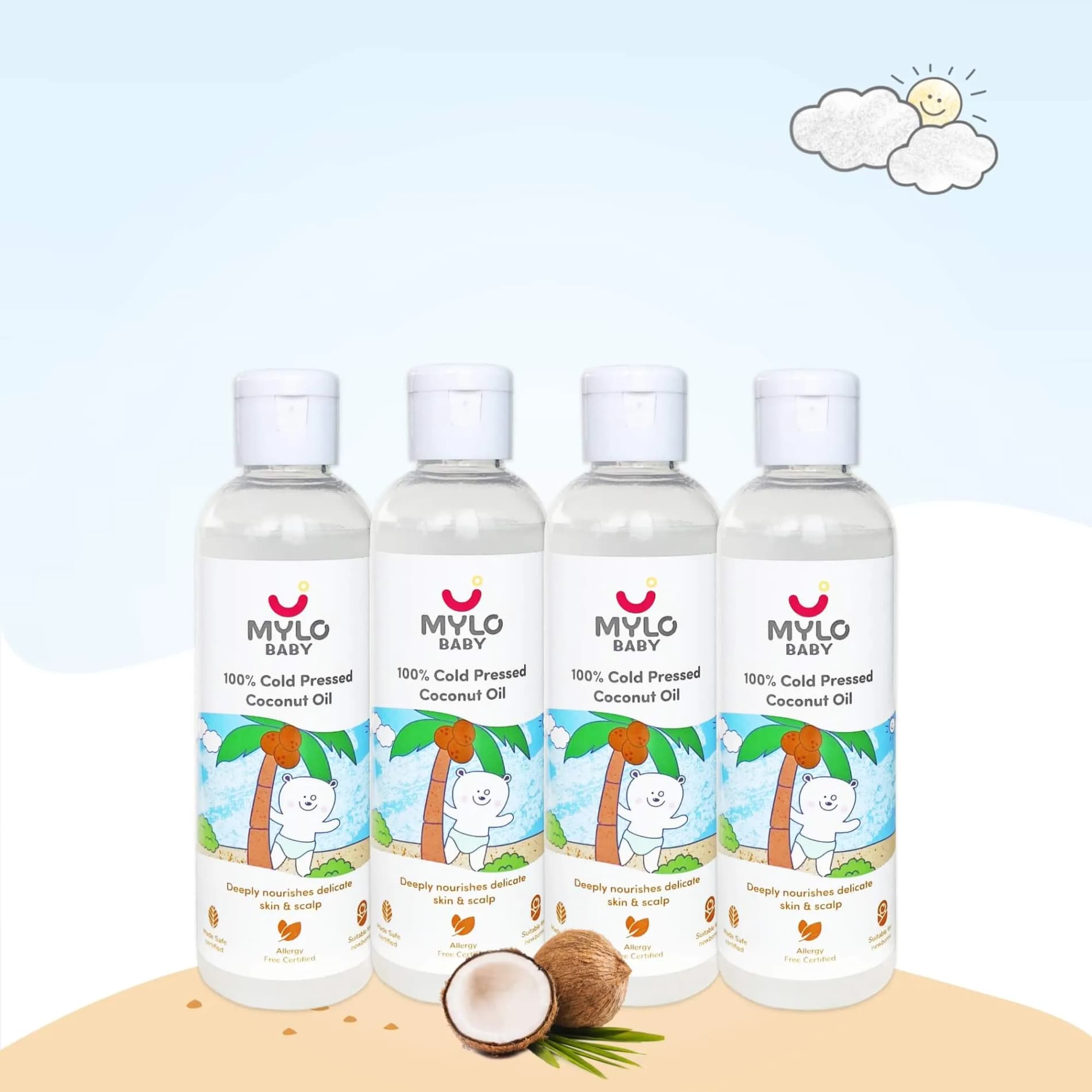 Mylo Baby 100% Cold Pressed Coconut Oil | 200 ml | Pack of 4