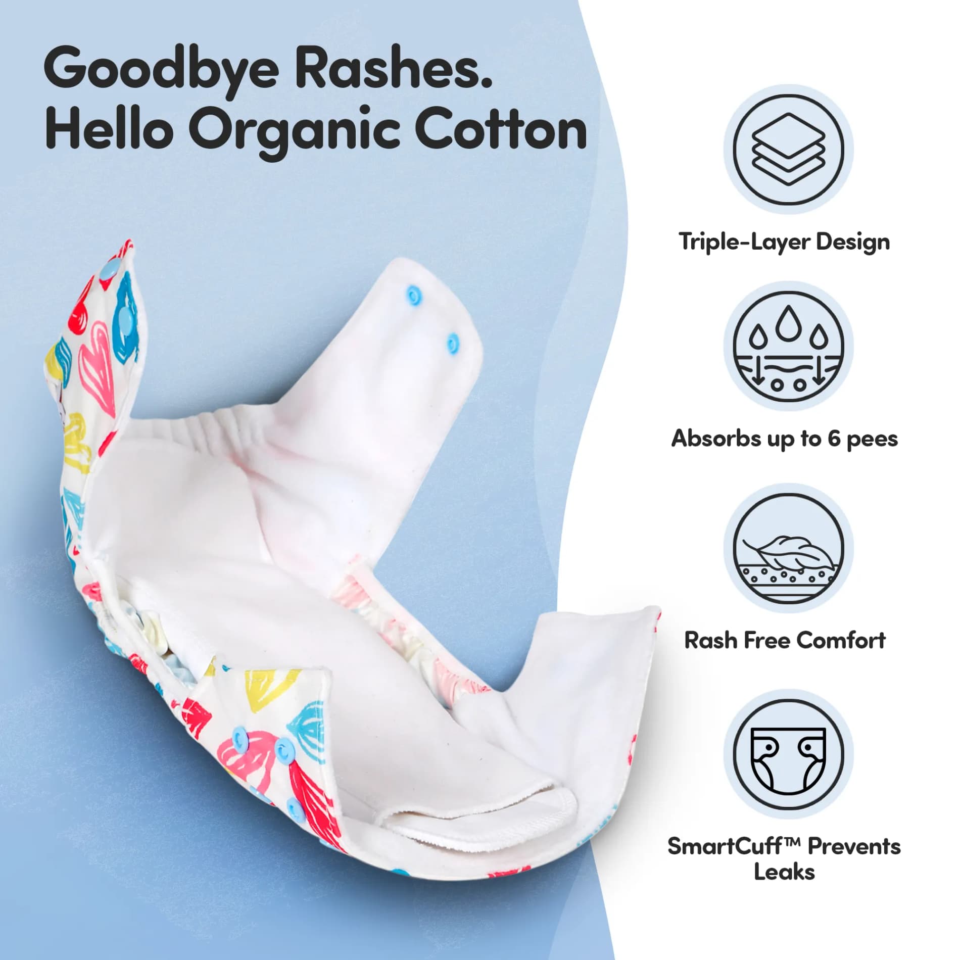 Adjustable & Reusable Cloth Diaper with Leaksafe & Ultra Absorb Pad (3M-3Y) - Floral Spring Print - Pack of 1