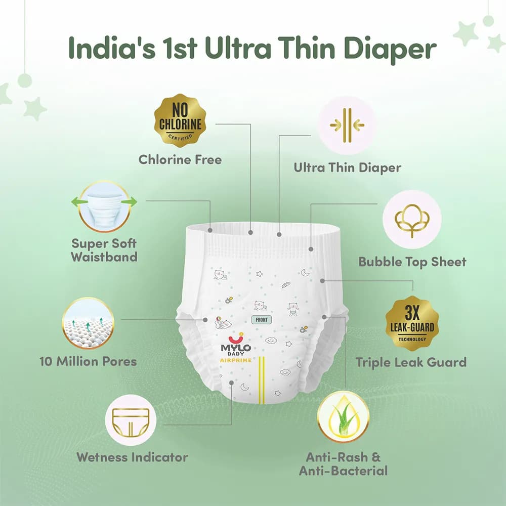 Mylo Airprime™ Premium Diaper Pants with Wetness Indicator - S(4-8 Kgs) - 26 Count
