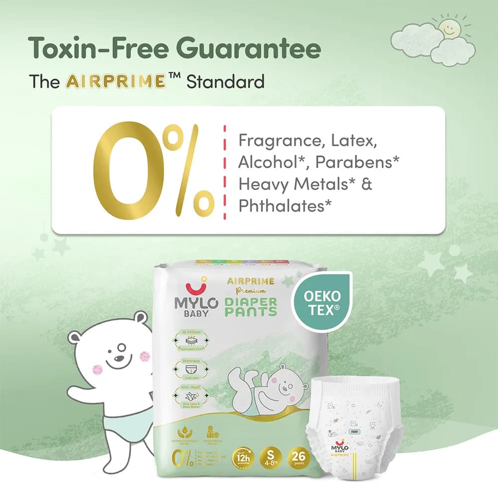 Mylo Airprime™ Premium Diaper Pants with Wetness Indicator - S(4-8 Kgs) - 26 Count
