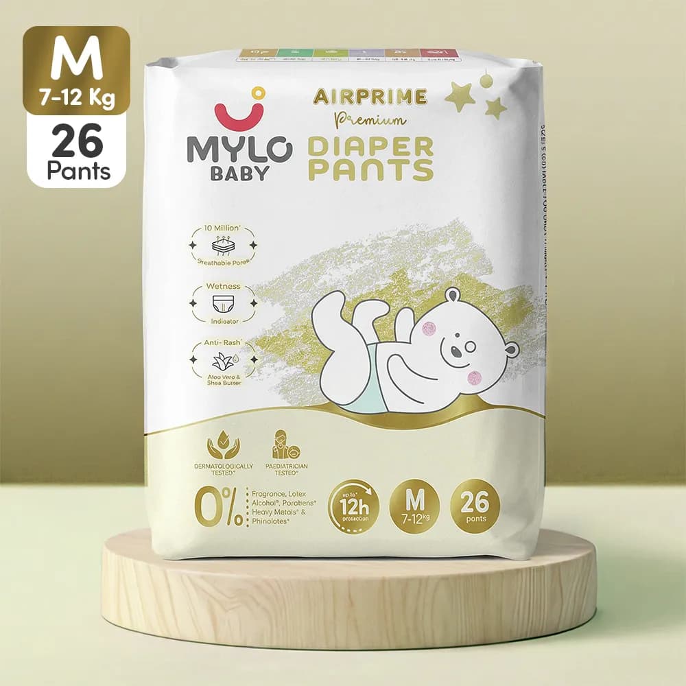 Mylo Airprime™ Premium Diaper Pants with Wetness Indicator - M(7-12 Kgs) - 26 Count
