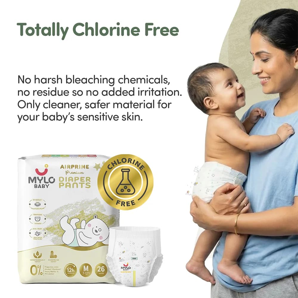 Mylo Airprime™ Premium Diaper Pants with Wetness Indicator - M(7-12 Kgs) - 104 Count