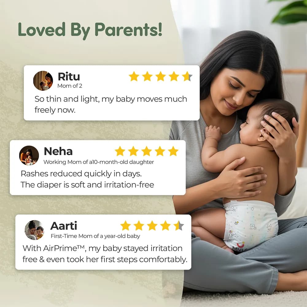 Mylo Airprime™ Premium Diaper Pants with Wetness Indicator - M(7-12 Kgs) - 104 Count