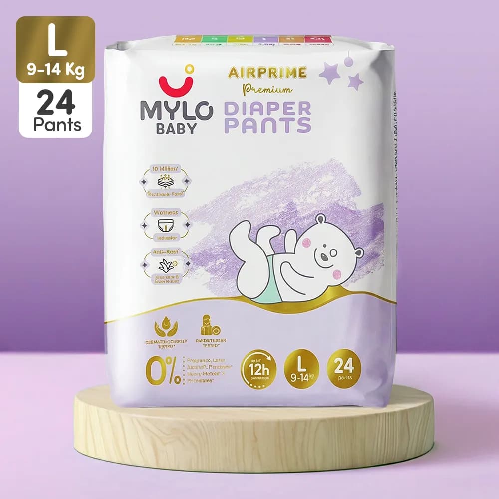 Mylo Airprime™ Premium Diaper Pants with Wetness Indicator - L(9-14 Kgs) - 24 Count