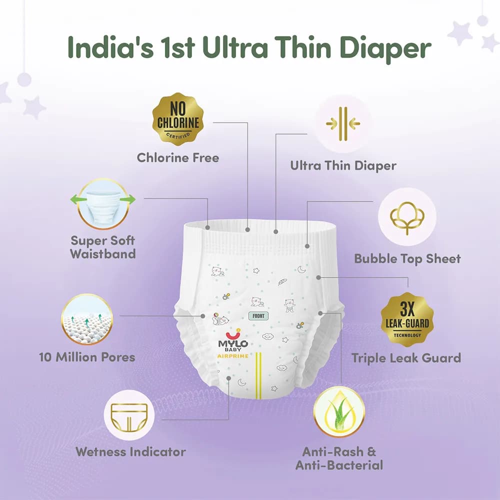 Mylo Airprime™ Premium Diaper Pants with Wetness Indicator - L(9-14 Kgs) - 24 Count