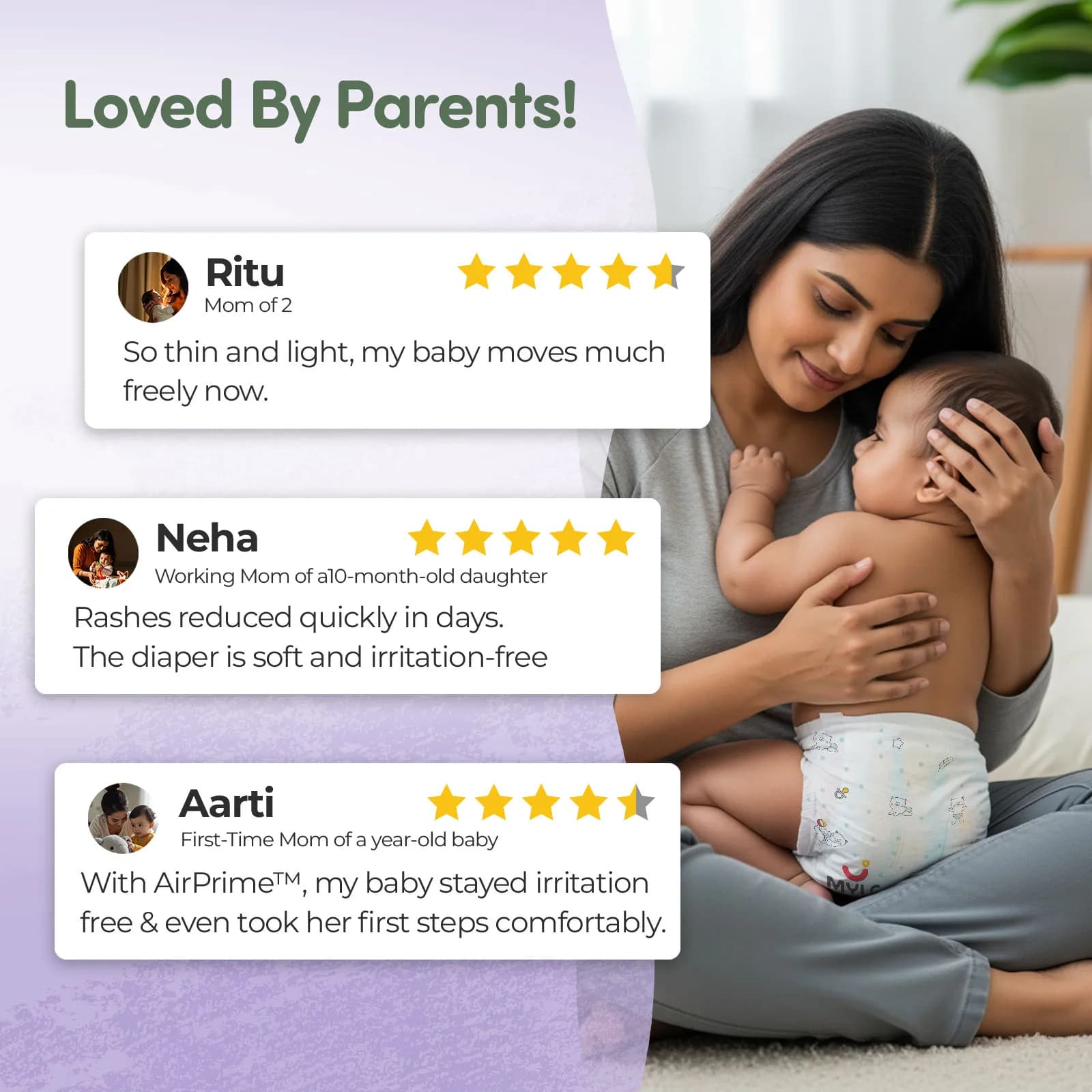 Mylo Airprime™ Premium Diaper Pants with Wetness Indicator - L(9-14 Kgs) - 24 Count