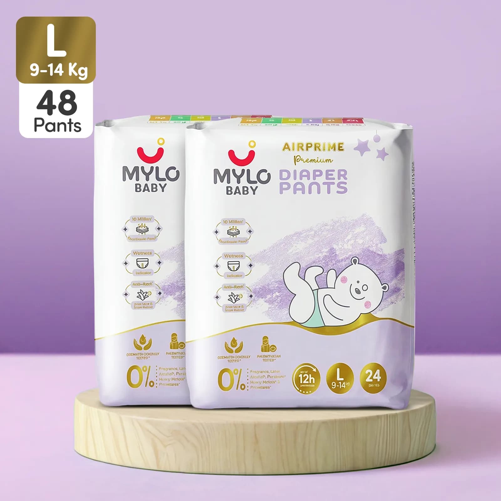 Mylo Airprime™ Premium Diaper Pants with Wetness Indicator - L(9-14 Kgs) - 48 Count