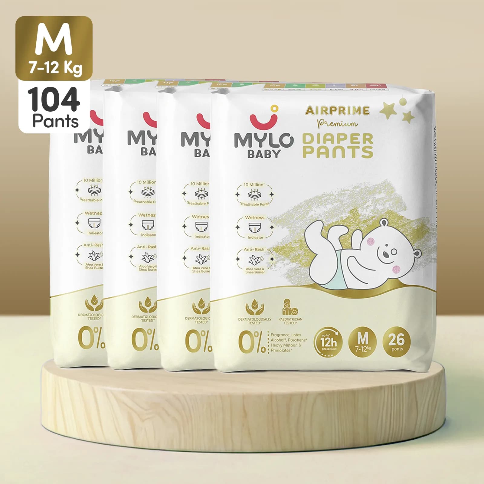 Mylo Airprime™ Premium Diaper Pants with Wetness Indicator - M(7-12 Kgs) - 104 Count