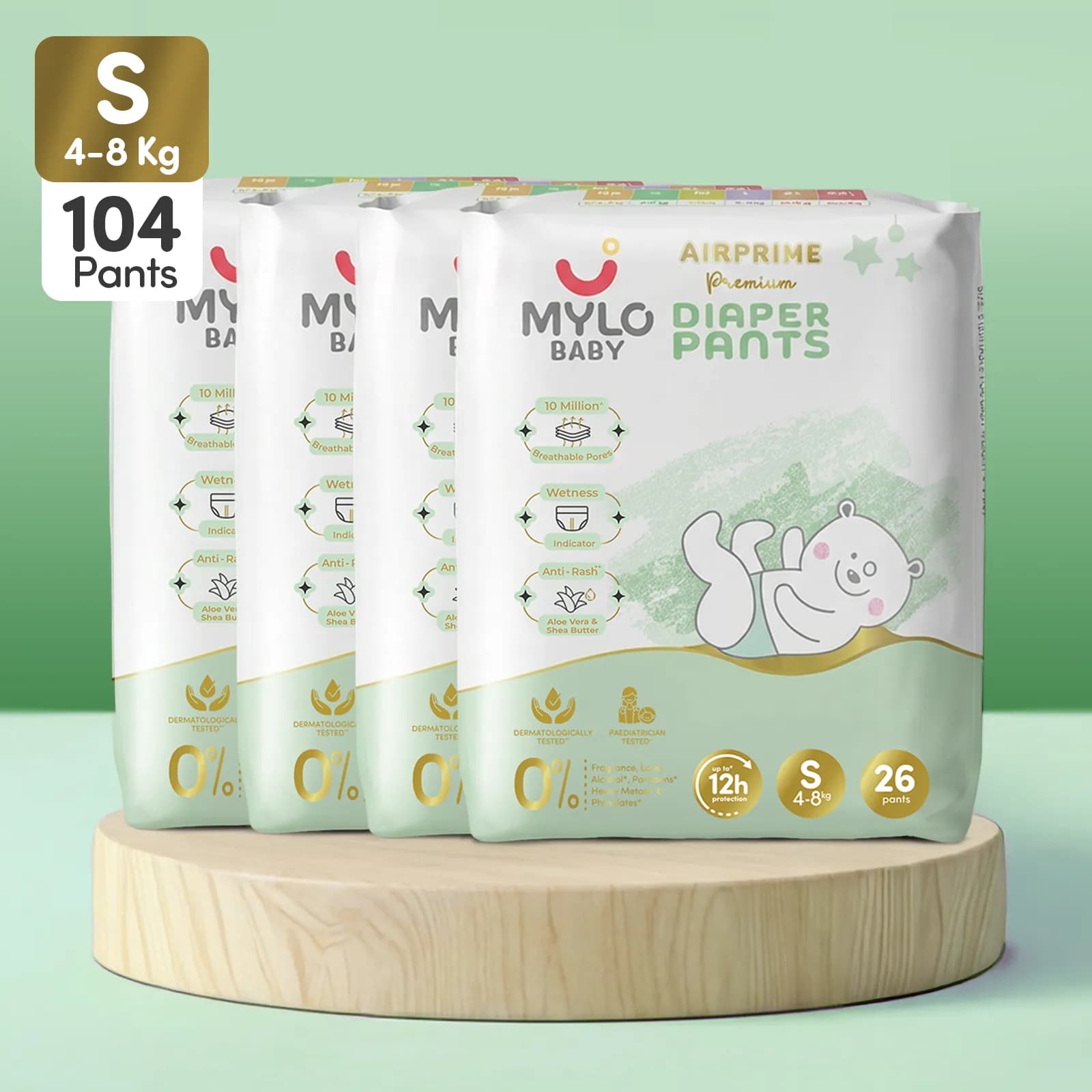 Mylo Airprime™ Premium Diaper Pants with Wetness Indicator - S(4-8 Kgs) - 104 Count