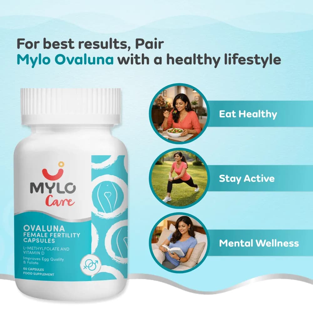 Mylo Ovaluna Female Fertility Tablets - 60 Capsules| Improves Egg Health & Folate Levels |Improves Reproductive Health & Hormonal Balance
