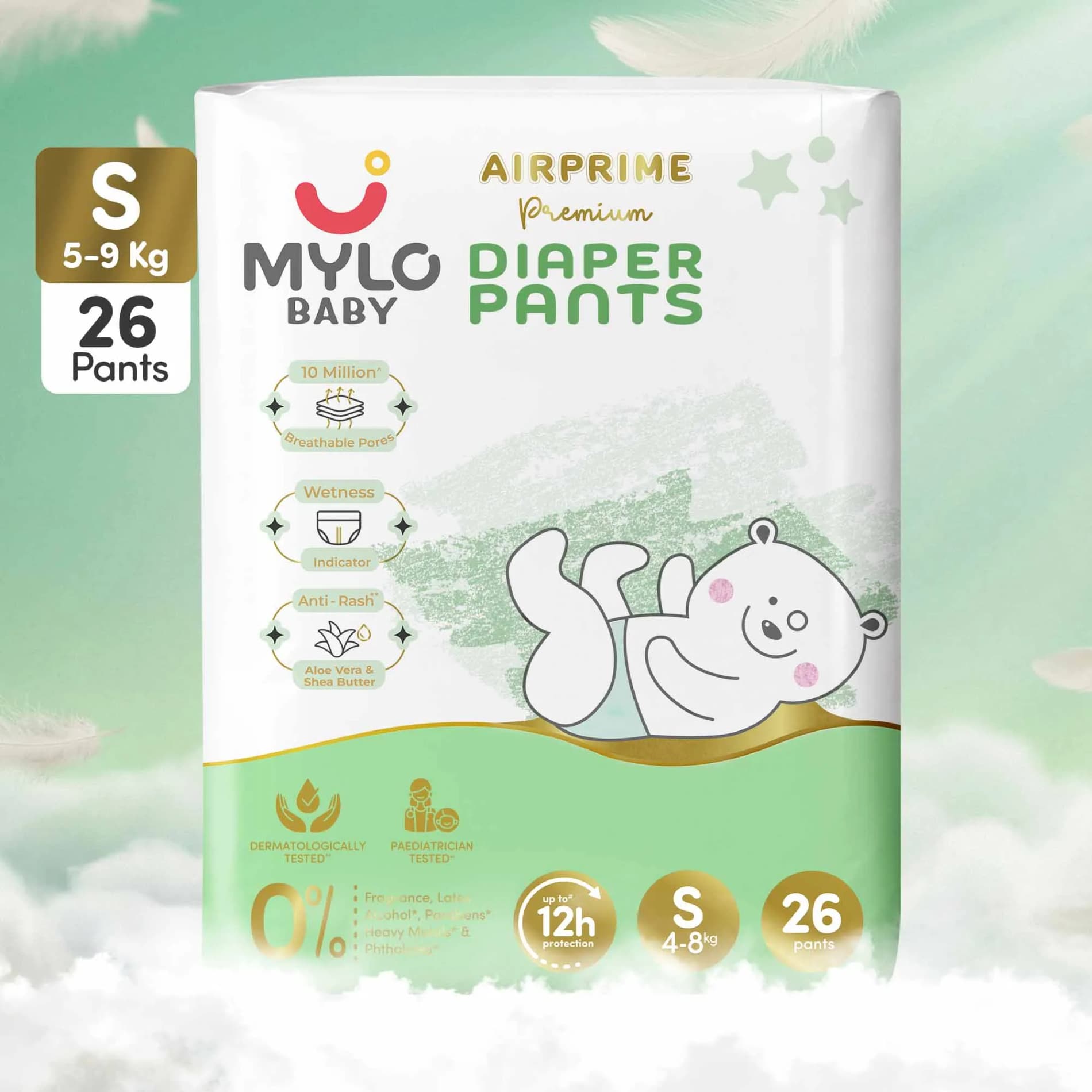 Mylo Airprime™ Premium Diaper Pants with Wetness Indicator - S(5-9 Kgs) - 26 Count