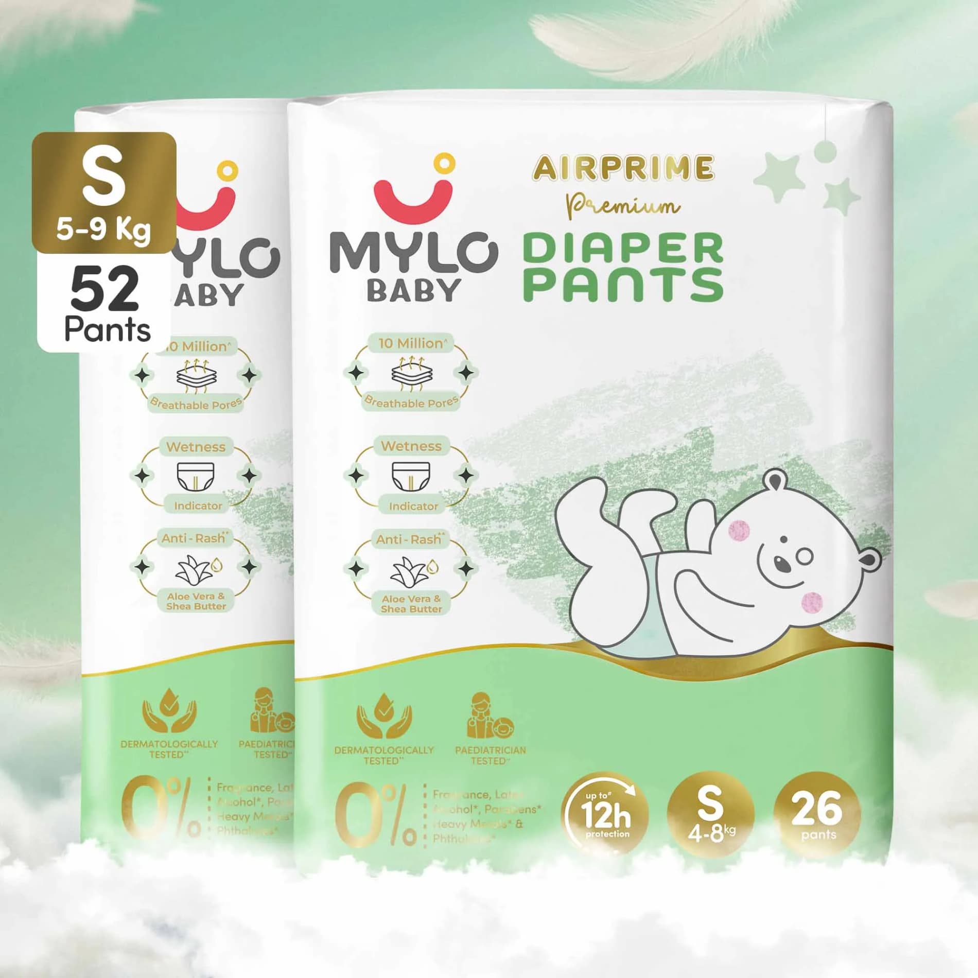 Mylo Airprime™ Premium Diaper Pants with Wetness Indicator - S(5-9 Kgs) - 52 Count