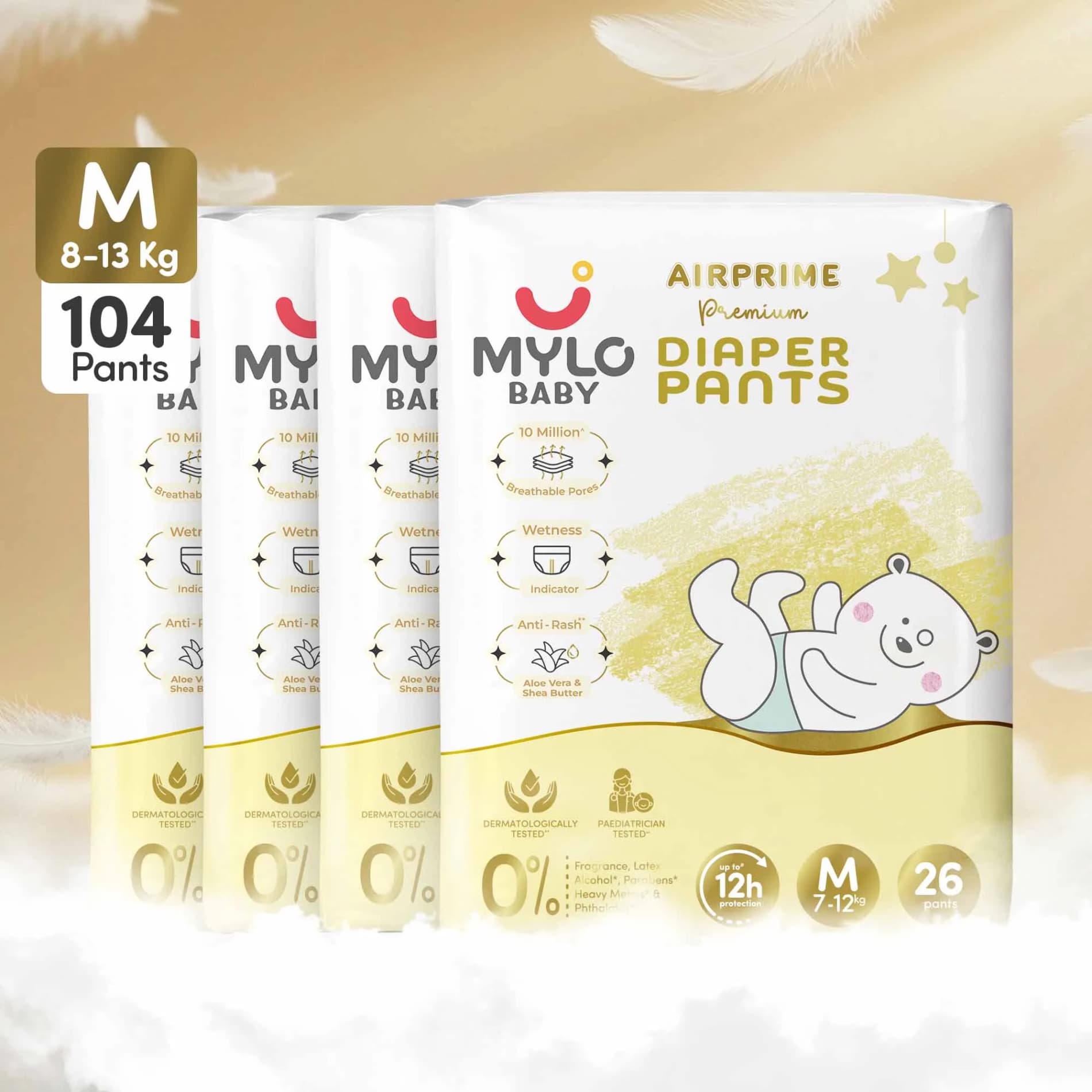 Mylo Airprime™ Premium Diaper Pants with Wetness Indicator - M(8-13 Kgs) - 104 Count