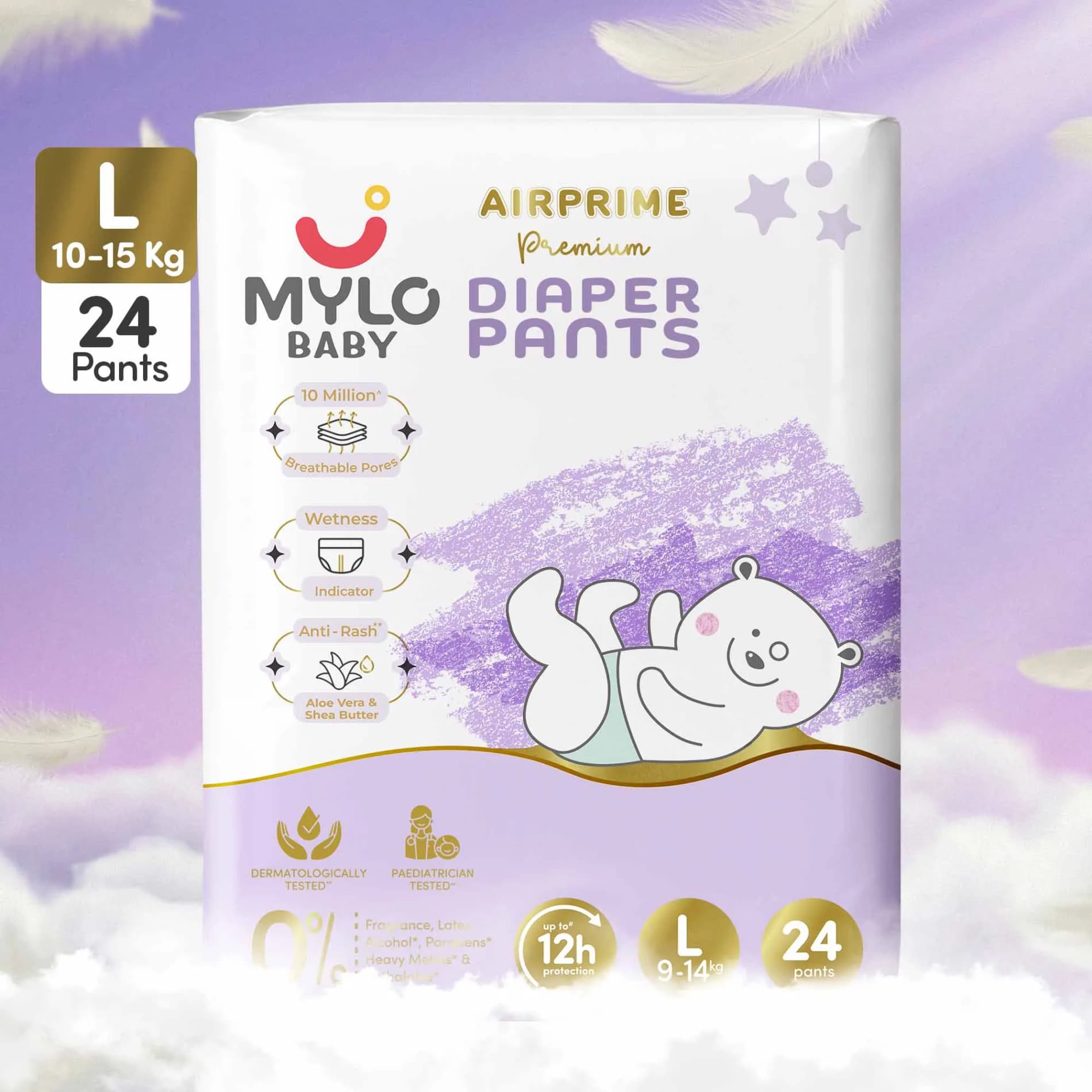 Mylo Airprime™ Premium Diaper Pants with Wetness Indicator - L(10-15 Kgs) - 24 Count