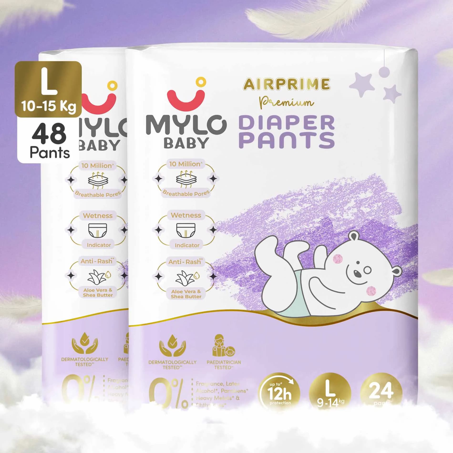 Mylo Airprime™ Premium Diaper Pants with Wetness Indicator - L(10-15 Kgs) - 48 Count