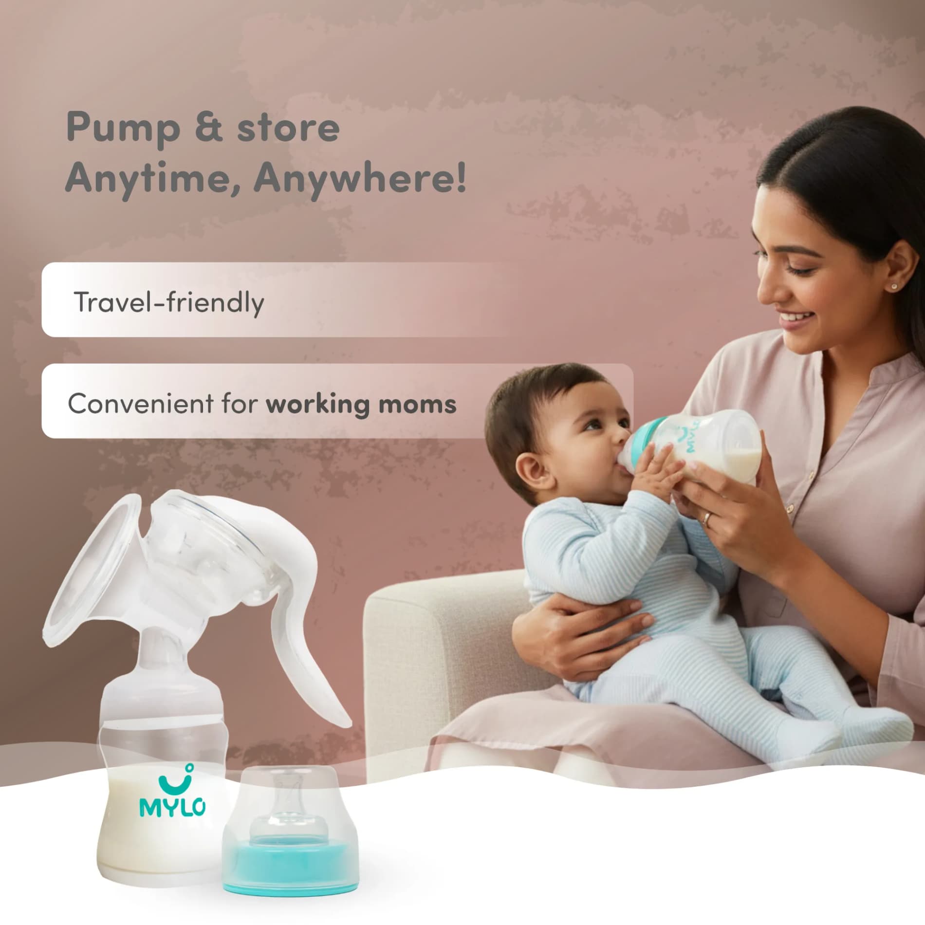 Manual Breast Pump For Feeding Mothers | Anti Colic & BPA Free | Compact & Lightweight | Easy to hold | Easy to Clean | With Bottle (150 ml)