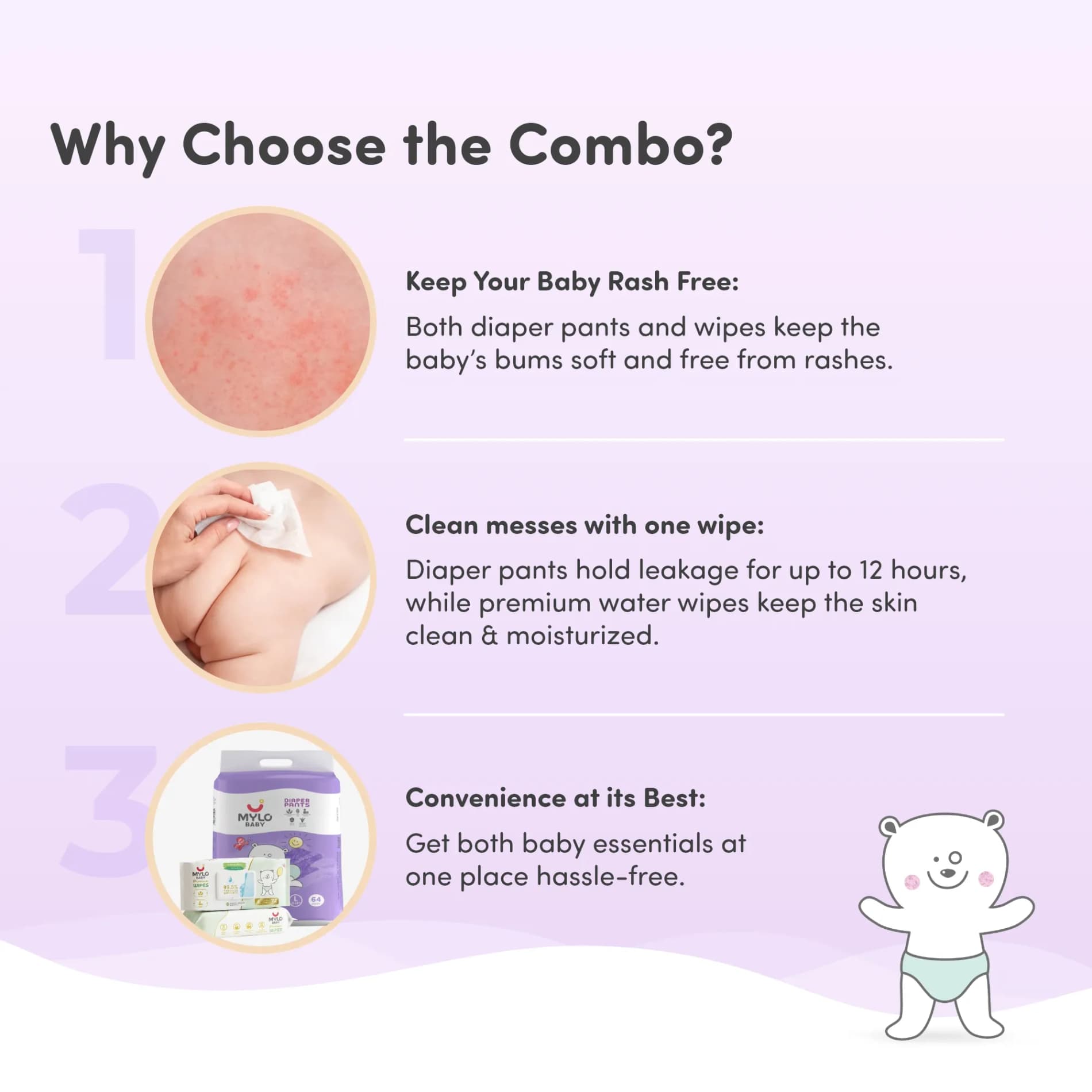 Baby Diaper Pants Large (L) Size 9-14 kgs (Jumbo Pack) + 99.5% Ultra Pure Water- Based Premium Wipes (Pack of 2)