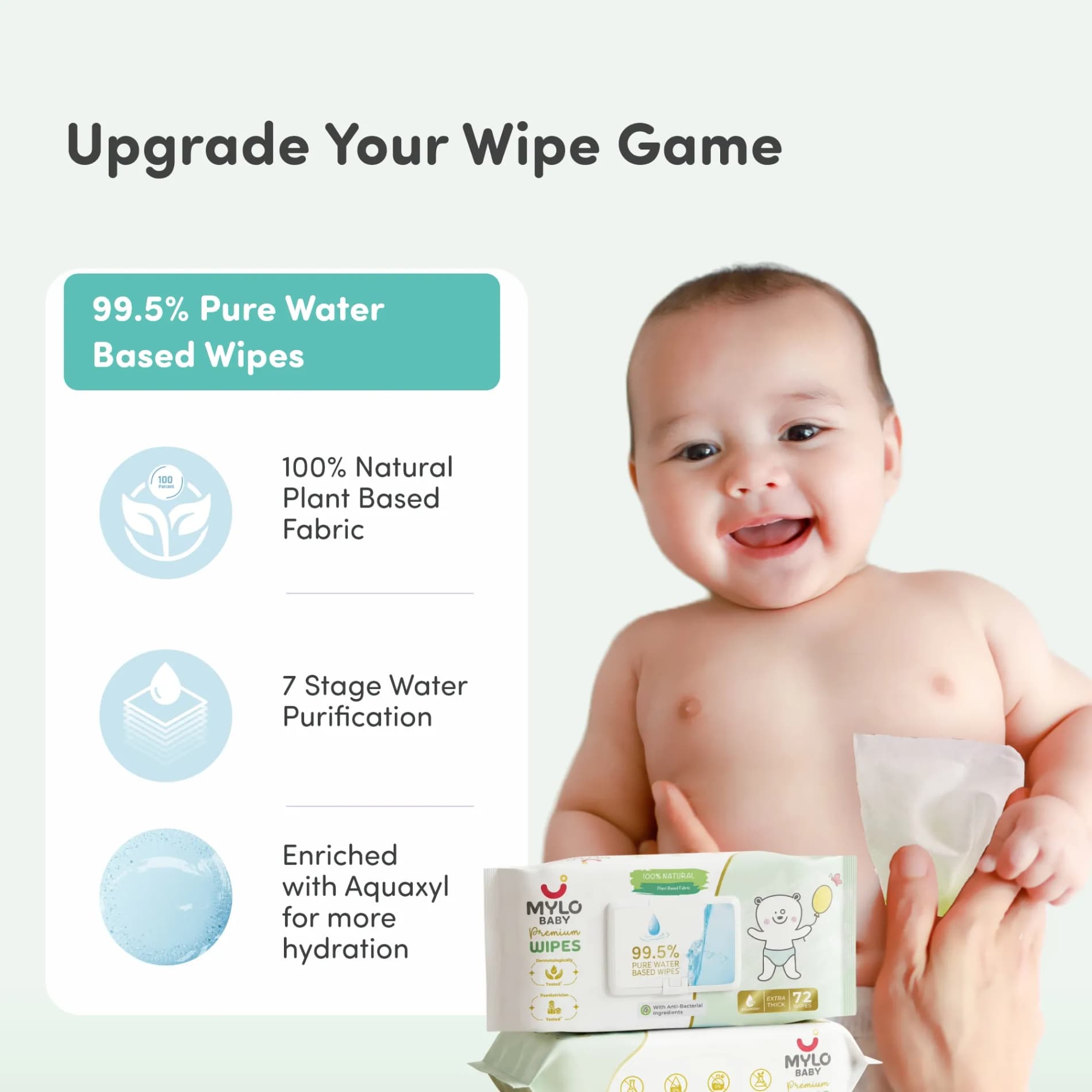 Gentle Baby Wipes (Pack of 2) + 100% Plant-based Premium Wipes (Pack of 1)