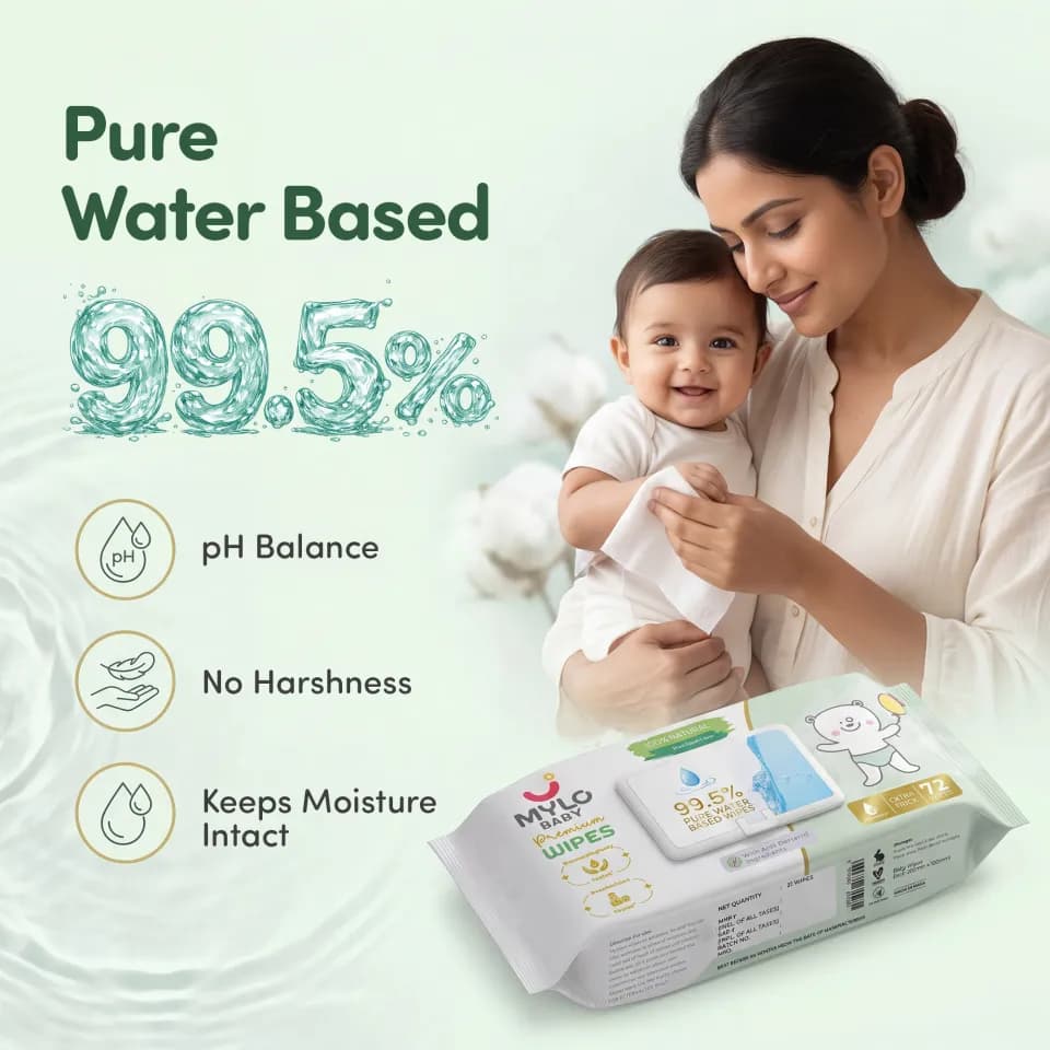 Mylo Baby 100% Plant-based Premium Wipes with 99.5% Pure Water & Calendula Extract - Pack of 1