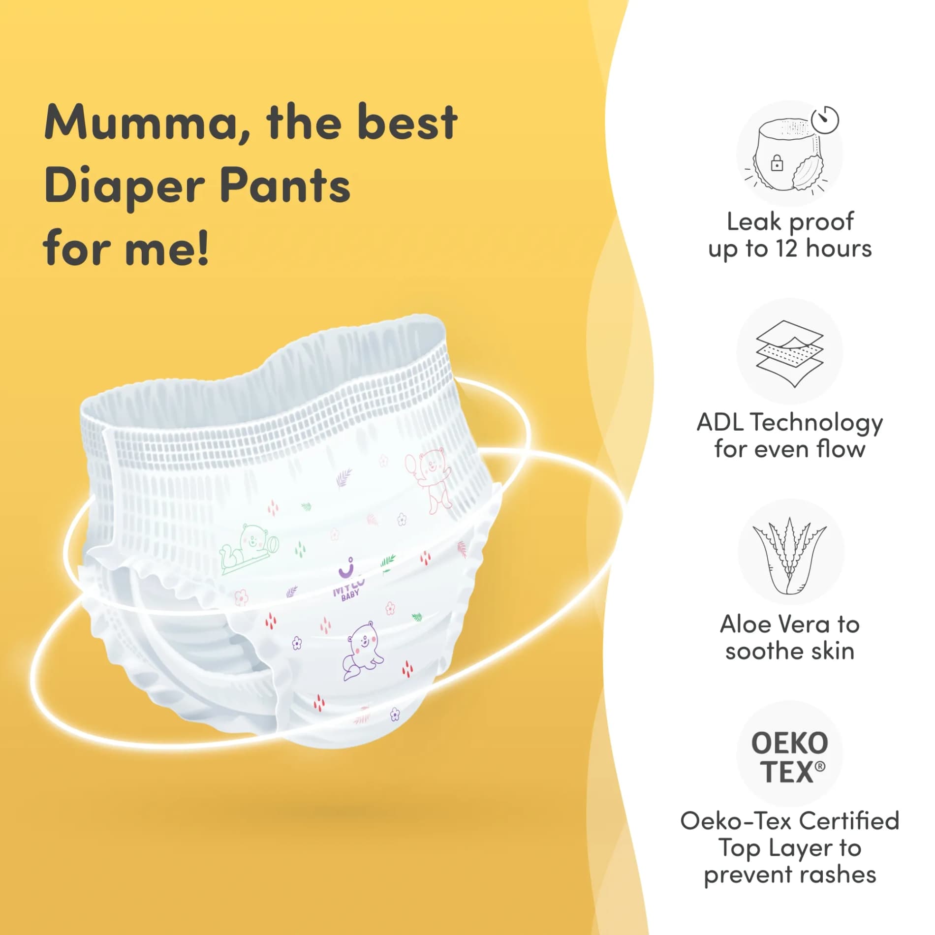 Mylo Baby New Born Diaper Pants | Size upto 5 kgs (78 count) | 12 Hours Protection | Rash Free | ADL Technology (Pack of 1)