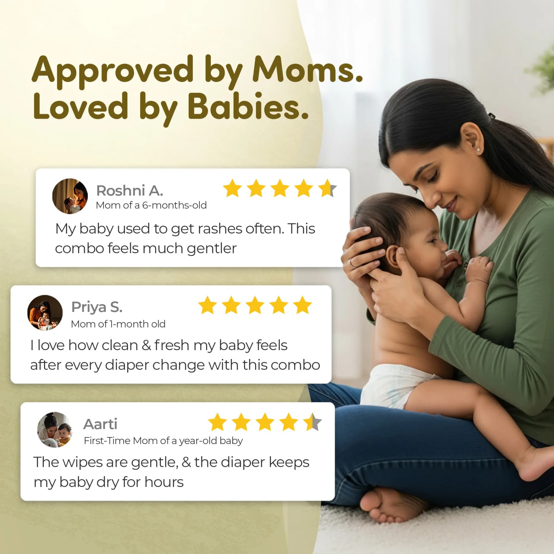 Mylo Rash Care Combo™ | Airprime Premium Diaper Pants M(8-13 Kgs- 26 Count) with Wetness Indicator + 100% Plant-Based Baby Wipes (99.5% Pure Water & Calendula, Pack of 2)