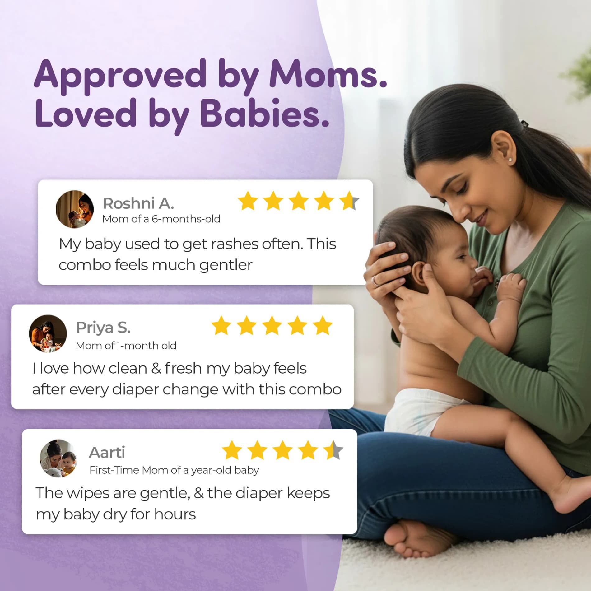 Mylo Rash Care Combo™ | Airprime Premium Diaper Pants L(10-15 Kgs- 24 Count) with Wetness Indicator + 100% Plant-Based Baby Wipes (99.5% Pure Water & Calendula, Pack of 2)