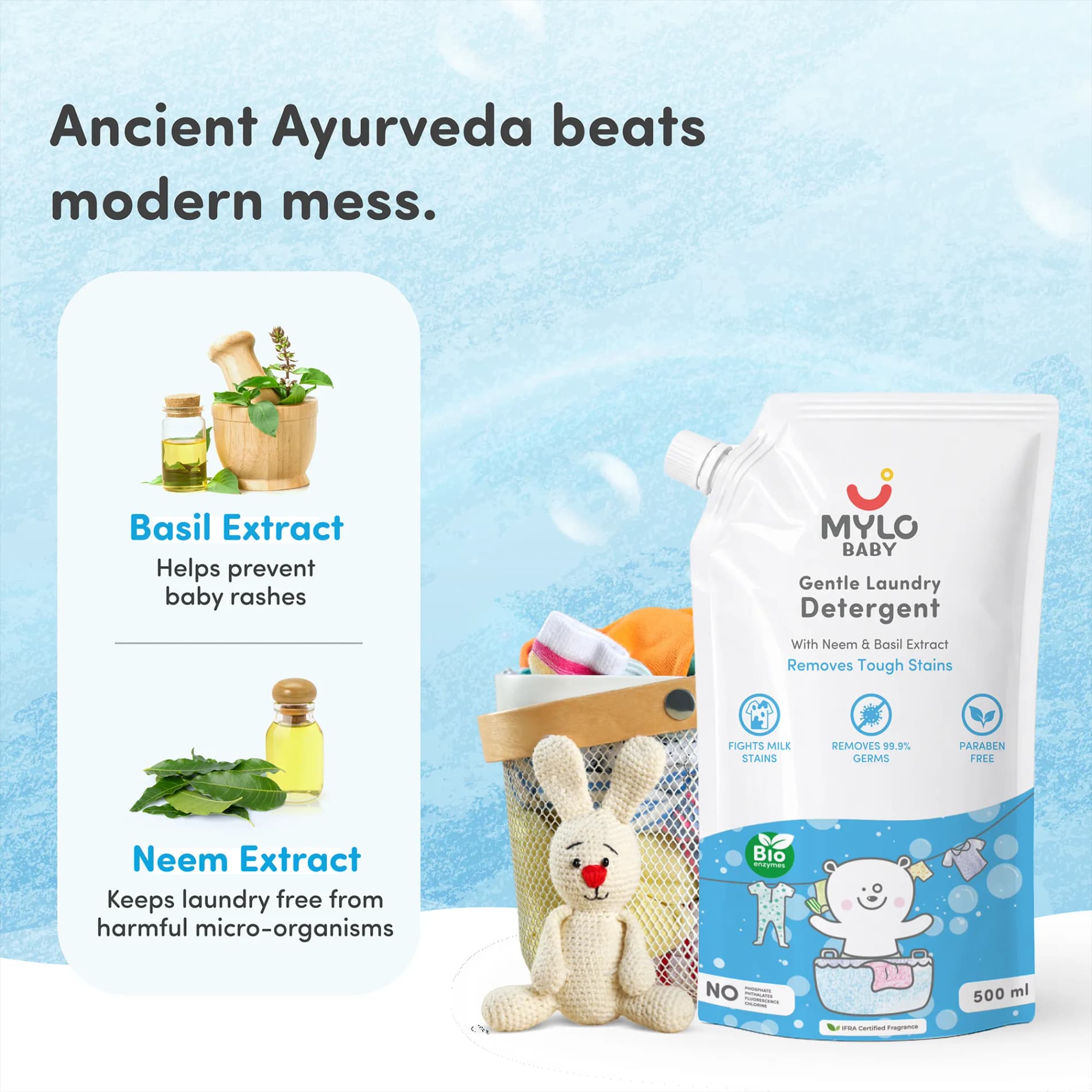 Baby Safe Liquid Detergent for Baby Clothes | Tough on stains | Gentle on clothes | Keeps Color & Softness Intact | Suitable for Front & Top Load Washing Machine | 500 ml