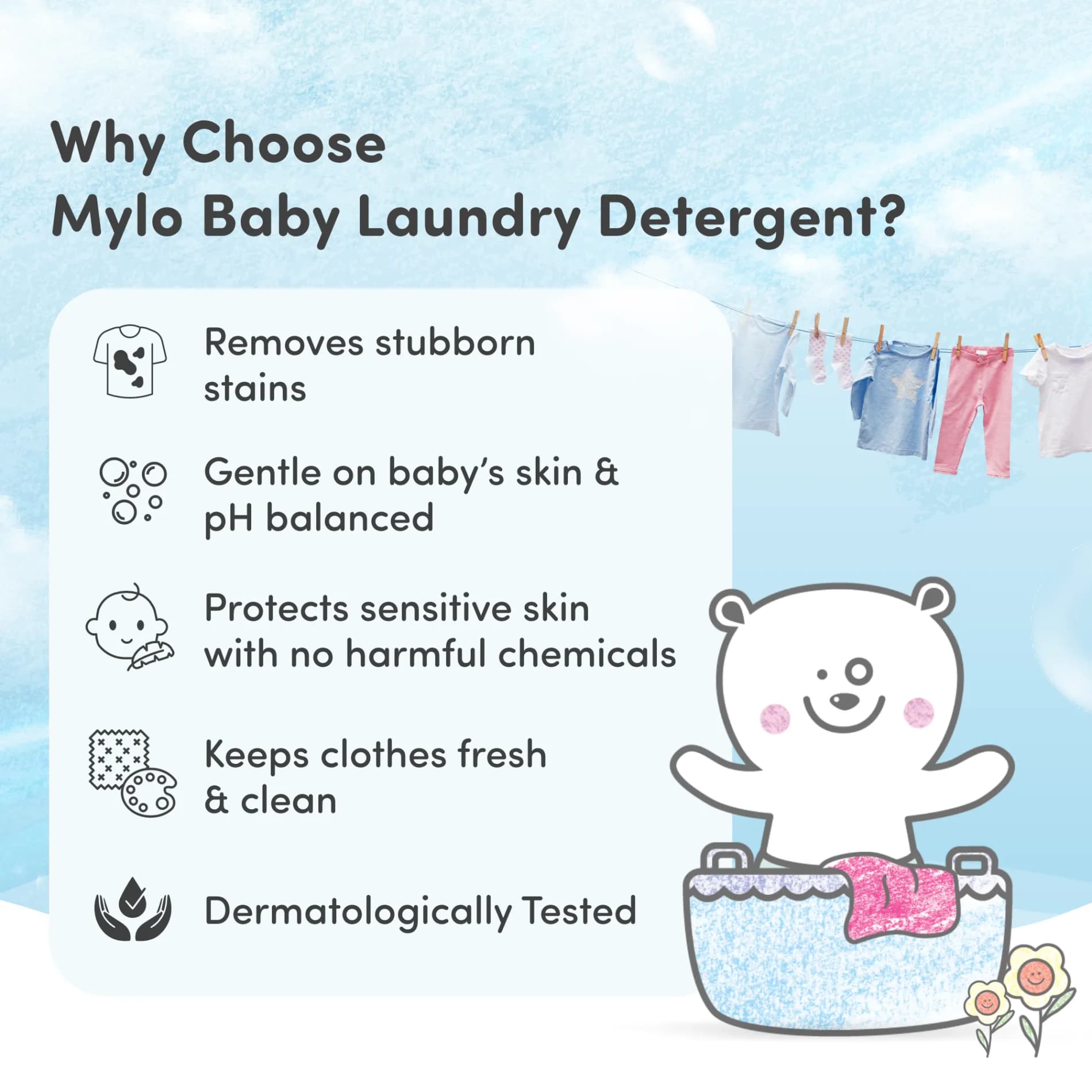 Baby Safe Liquid Detergent for Baby Clothes | Tough on stains | Gentle on clothes | Keeps Color & Softness Intact | Suitable for Front & Top Load Washing Machine | 180 ml