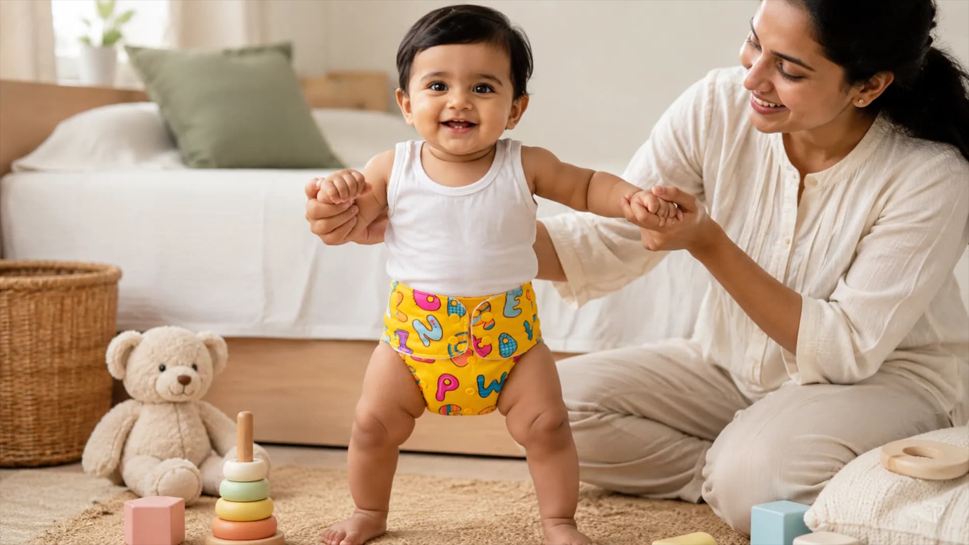 Adjustable & Reusable Cloth Diaper with Leaksafe Pad (3M-3Y) - ABC Print - Pack of 1
