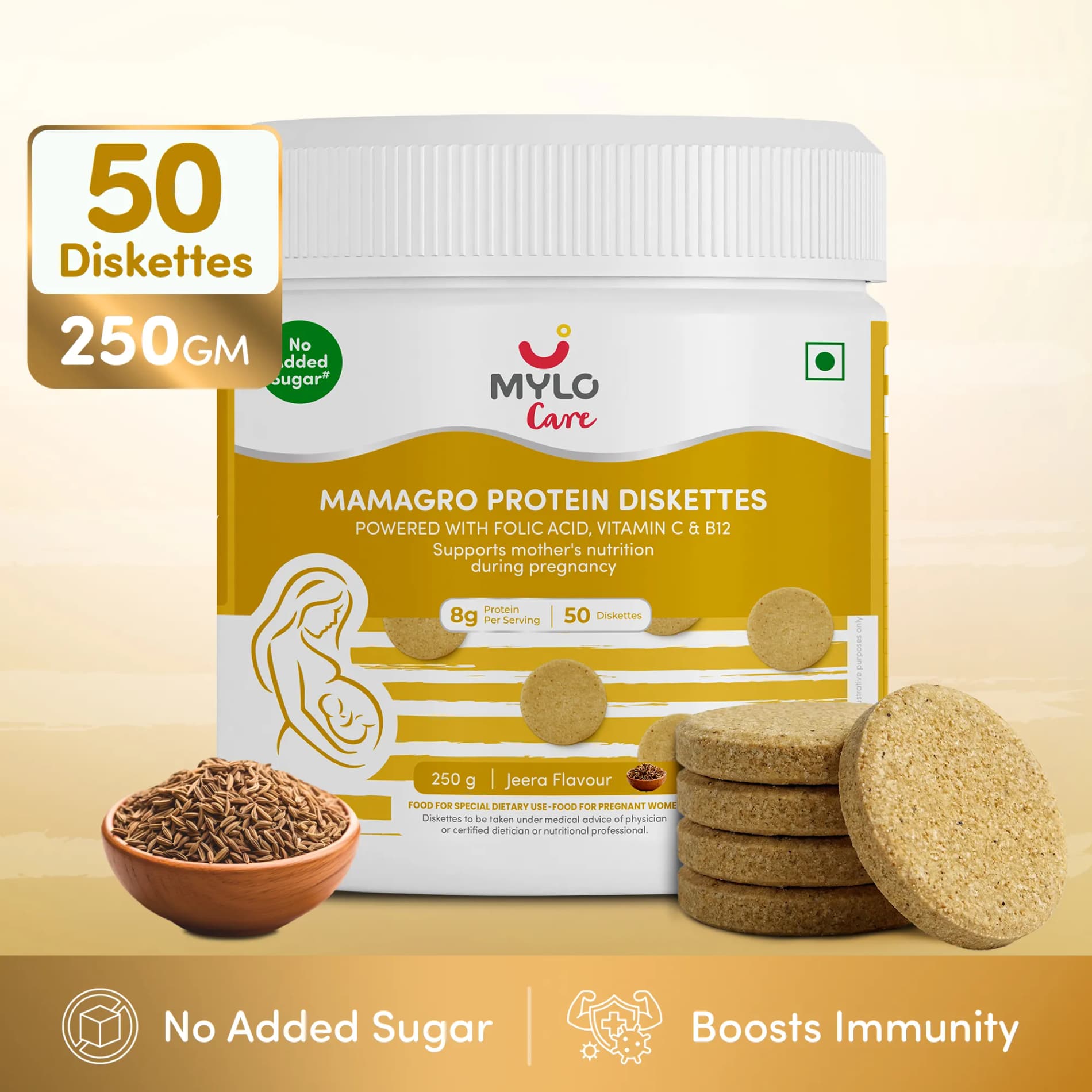 MamaGro™ Protein Diskettes - High Protein & No Added Sugar - 250gm (50 Jeera Diskettes)