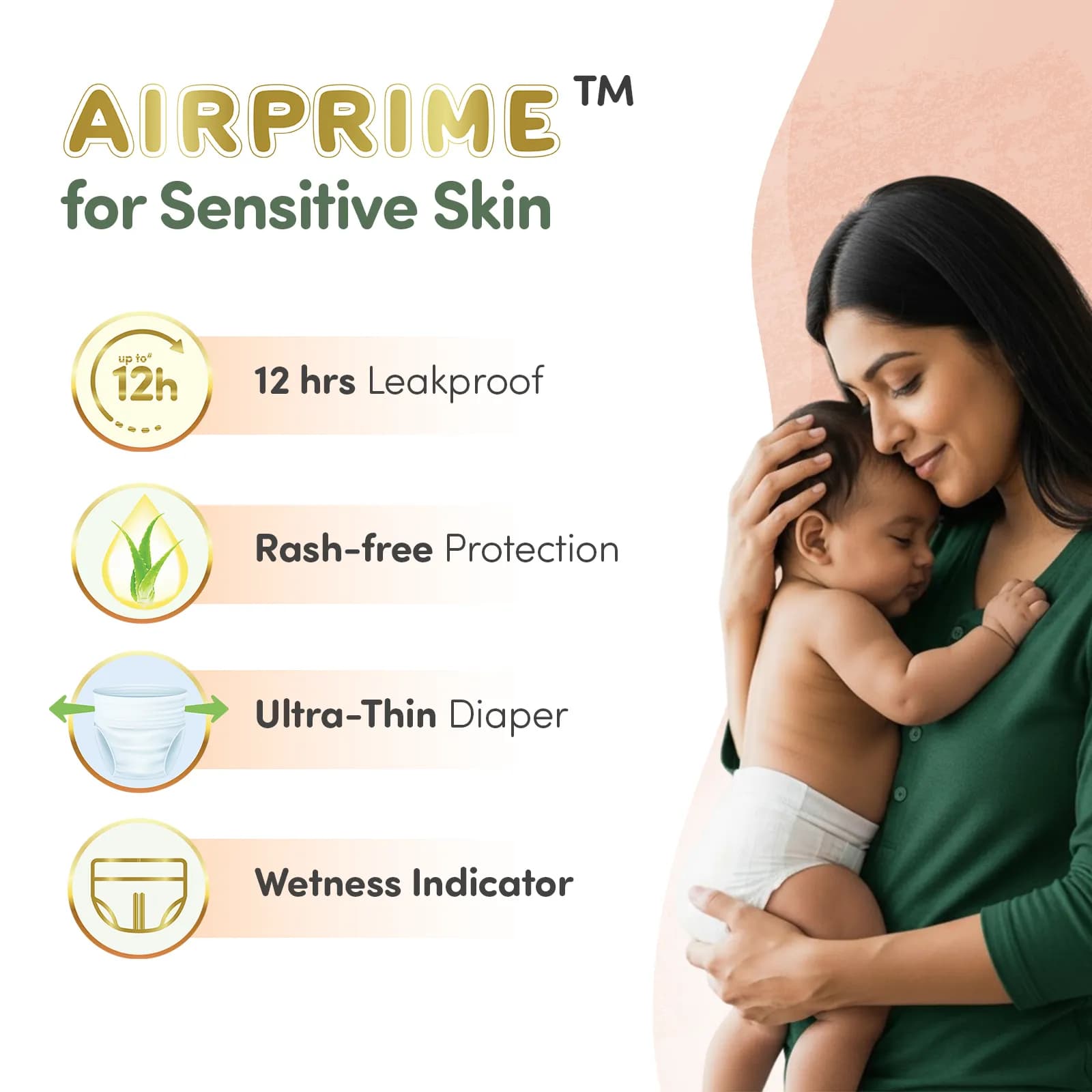 Mylo Airprime™ Premium Baby Diaper Pants | Rash-free | Leak-proof | Ultra-thin | Wetness Indicator - XL(12-17 Kgs) - 48 Count