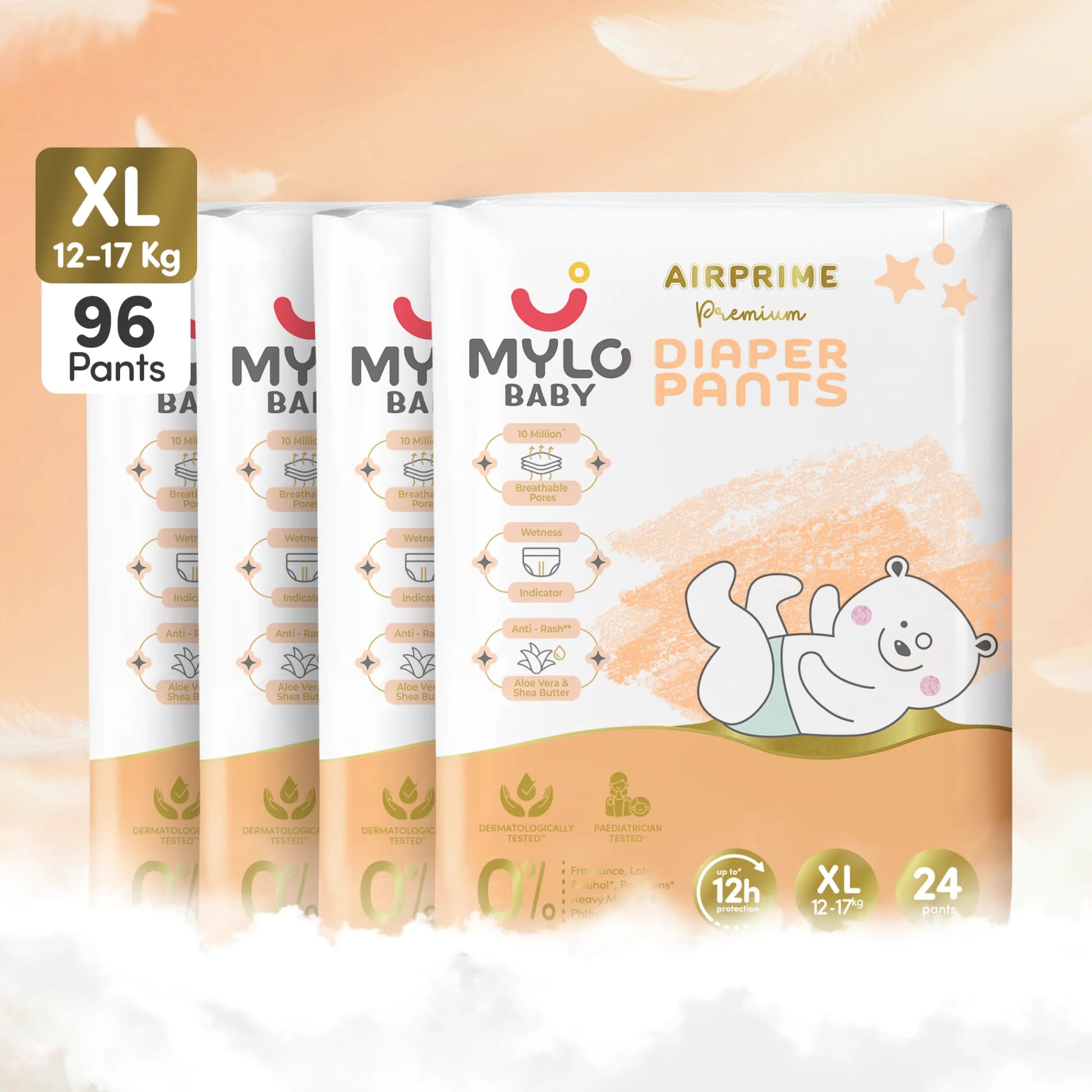 Mylo Airprime™ Premium Diapers Pants with Wetness Indicator - XL(12-17 kgs) - 96 count