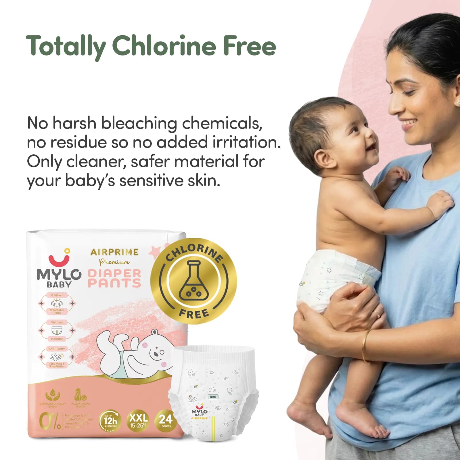 Mylo Airprime™ Premium Baby Diaper Pants | Rash-free | Leak-proof | Ultra-thin | Wetness Indicator - XXL(15 - 25 Kgs) - 24 Count