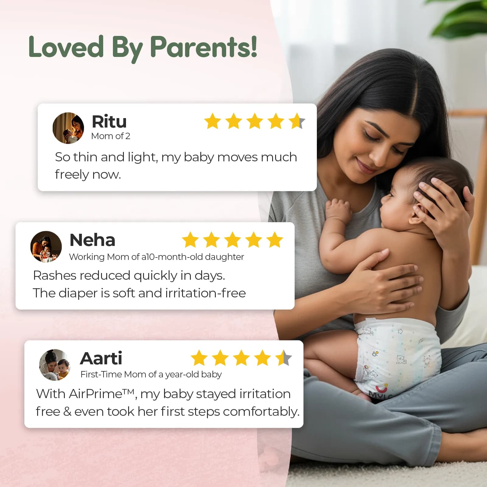 Mylo Airprime™ Premium Baby Diaper Pants | Rash-free | Leak-proof | Ultra-thin | Wetness Indicator - XXL(15 - 25 Kgs) - 24 Count