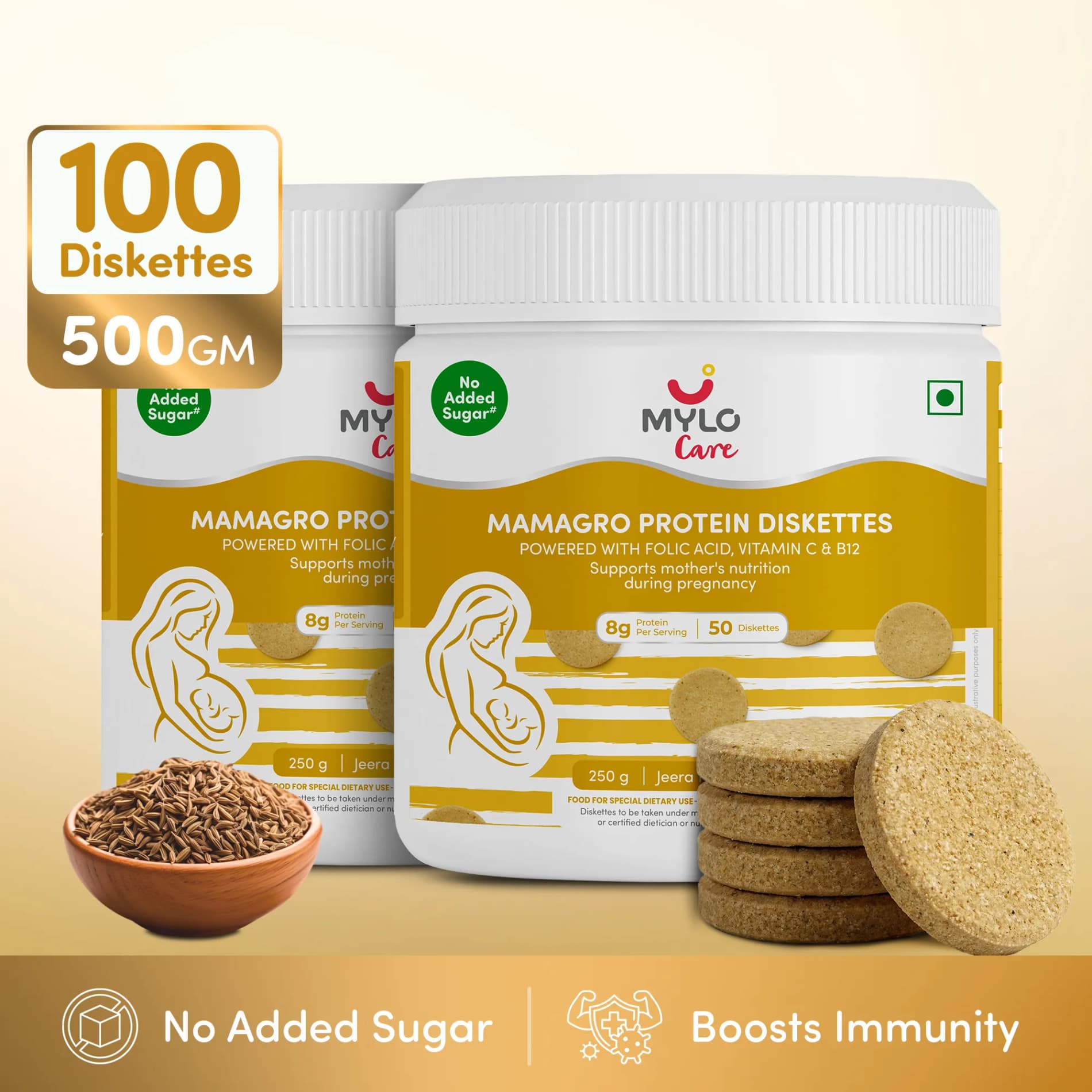 MamaGro™ Protein Diskettes - High Protein & No Added Sugar - 500gm (100 Jeera Diskettes)