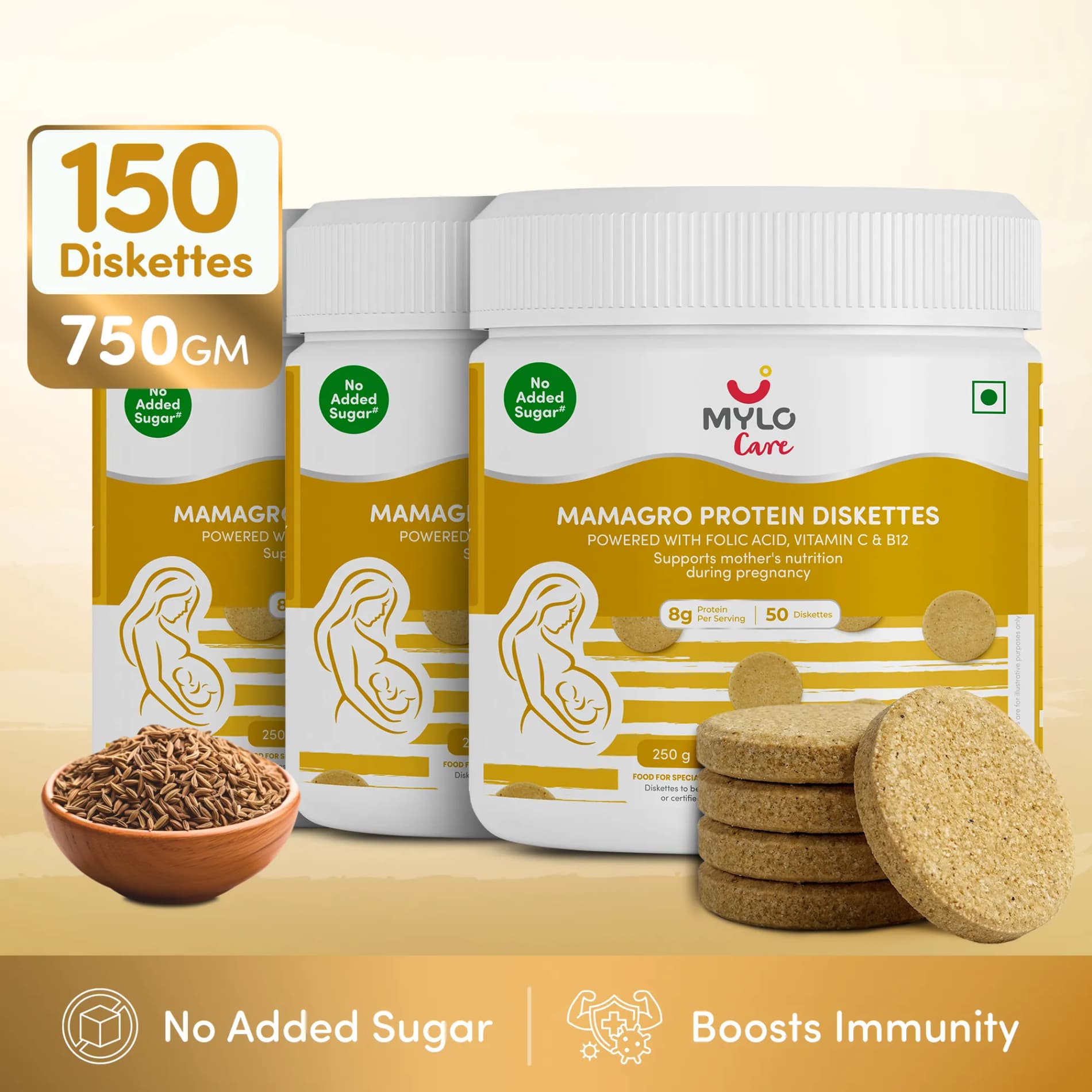 MamaGro™ Protein Diskettes - High Protein & No Added Sugar - 750gm (150 Jeera Diskettes)