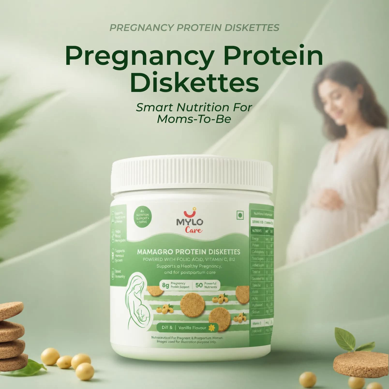 MamaGro™ Protein Diskettes - High Protein & No Added Sugar - 250gm (50 Vanilla Diskettes)