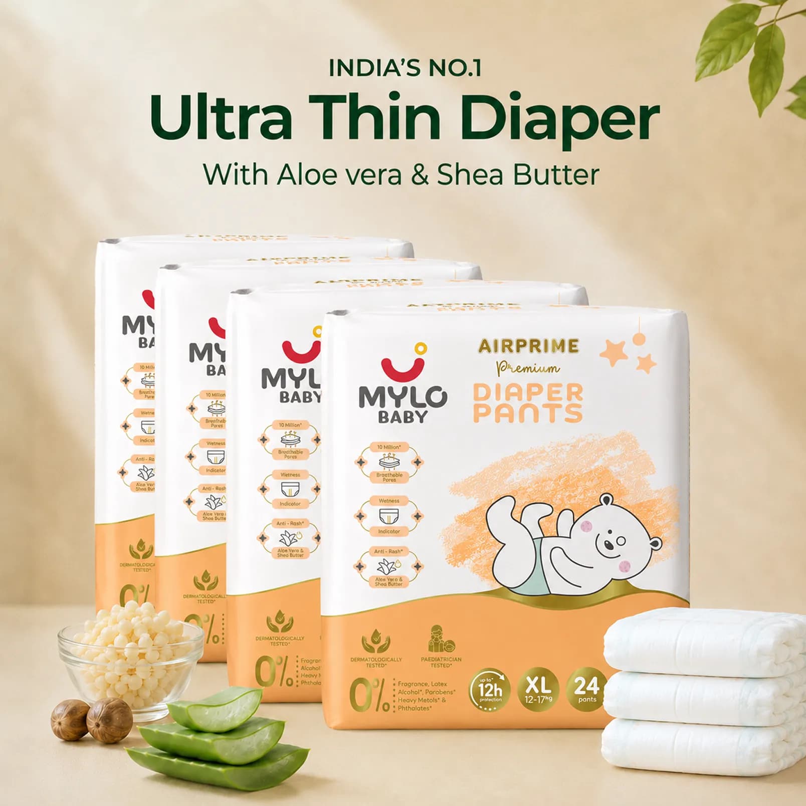 Mylo Airprime™ Premium Diapers Pants with Wetness Indicator - XL(12-17 kgs) - 96 count